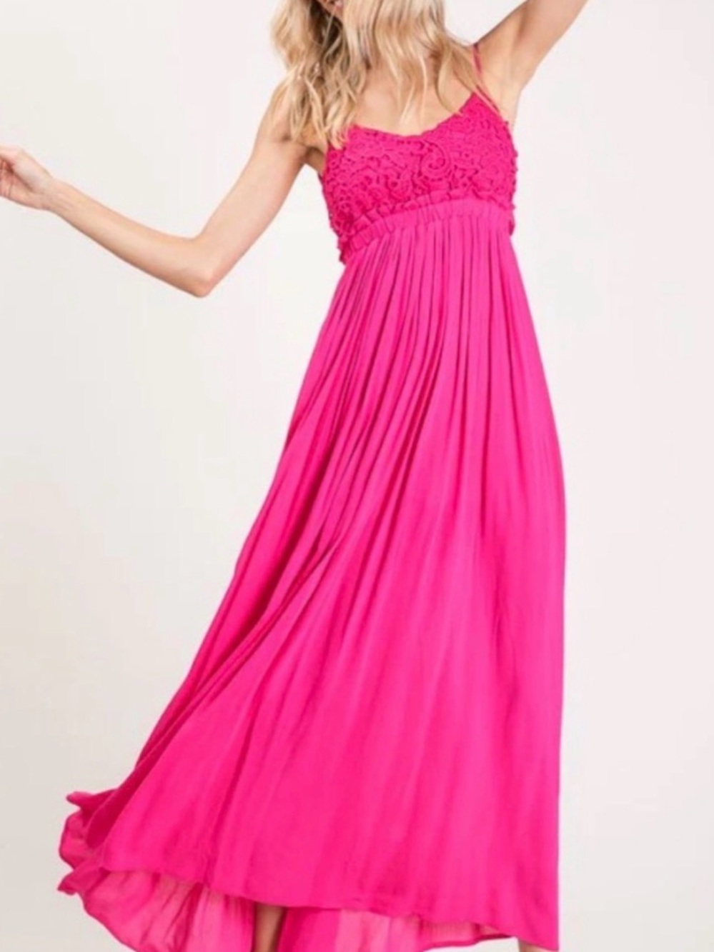 BiBi Hot Pink Backless Maxi Dress With Spaghetti Straps, Size M, NWT